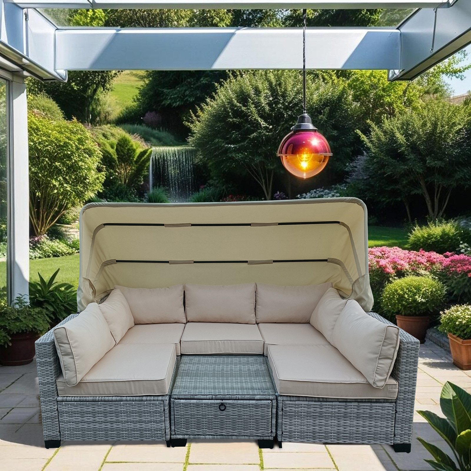 HTI-Living Gartensofa Outdoor Sofa Eleni Grau/Beige, Set 6 Teile, Loungemöb günstig online kaufen