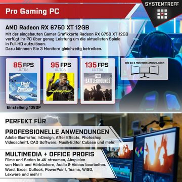 SYSTEMTREFF Gaming-PC (AMD Ryzen 7 5800X3D, Radeon RX 6750 XT, 16 GB RAM, 1000 GB HDD, 1000 GB SSD, Luftkühlung, Windows 11, WLAN)