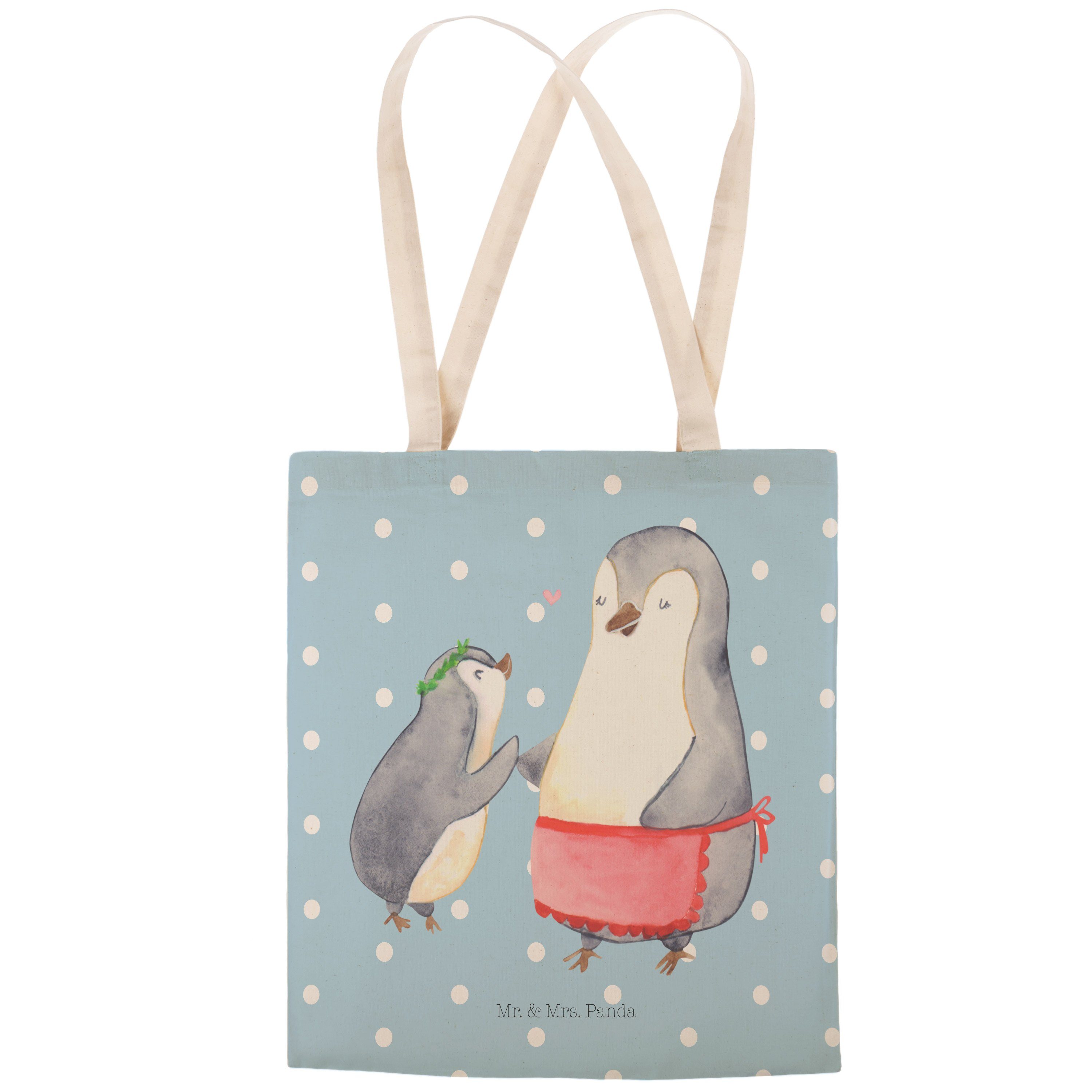 & Mama, Pastell Geschenk, Panda - Mrs. (1-tlg) mit Blau Baumwolltasche, - Kind Pinguin Tragetasche Lie Mr.