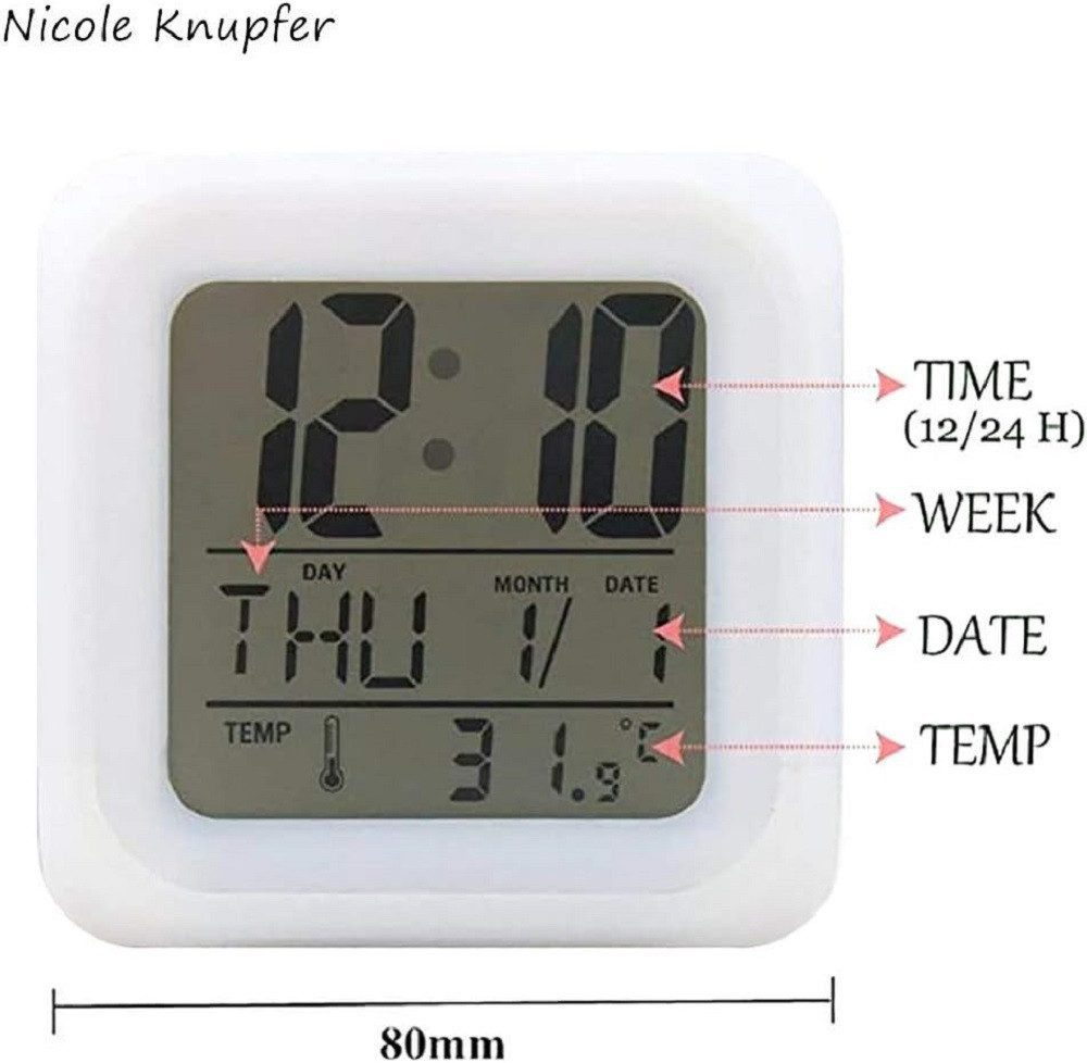 feinlux Wecker Kinder Wecker, mit Temperaturanzeige & nachtlicht, stumm, Muster Wolf Leuchtend, Wochenanzeige, Wecker, Beleuchtung, Dekoration, Thermometer
