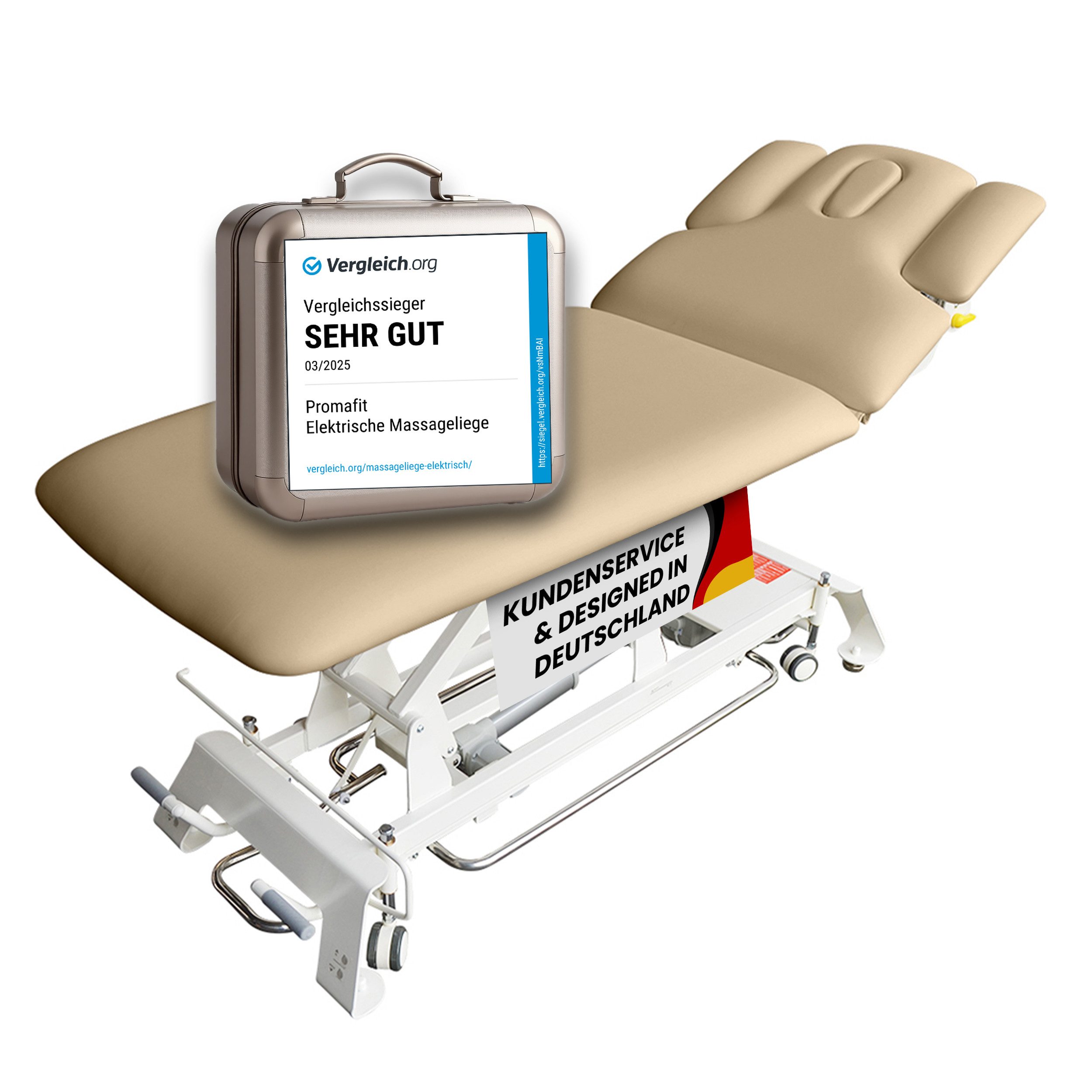 PROMAFIT Massageliege Behandlungsliege Therapieliege Elektrisch Höhenverstellbar "Houston" (Zubehör, 1-St., mit zusätzlicher Kopfstütze und Papierrollenhalter), 2 Zonen Behandlungsliege / Höhenverstellung von ca. 50 cm bis 95,5 cm