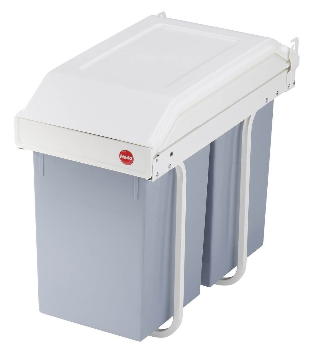 Hailo Mülltrennsystem Multi-Box DUO L 2x14 l, Einbau-Mülltrennsystem für die Küche, Grau-W, Grau-Weiß, 2 Inneimer á 14 l, verfahrbarer Deckel
