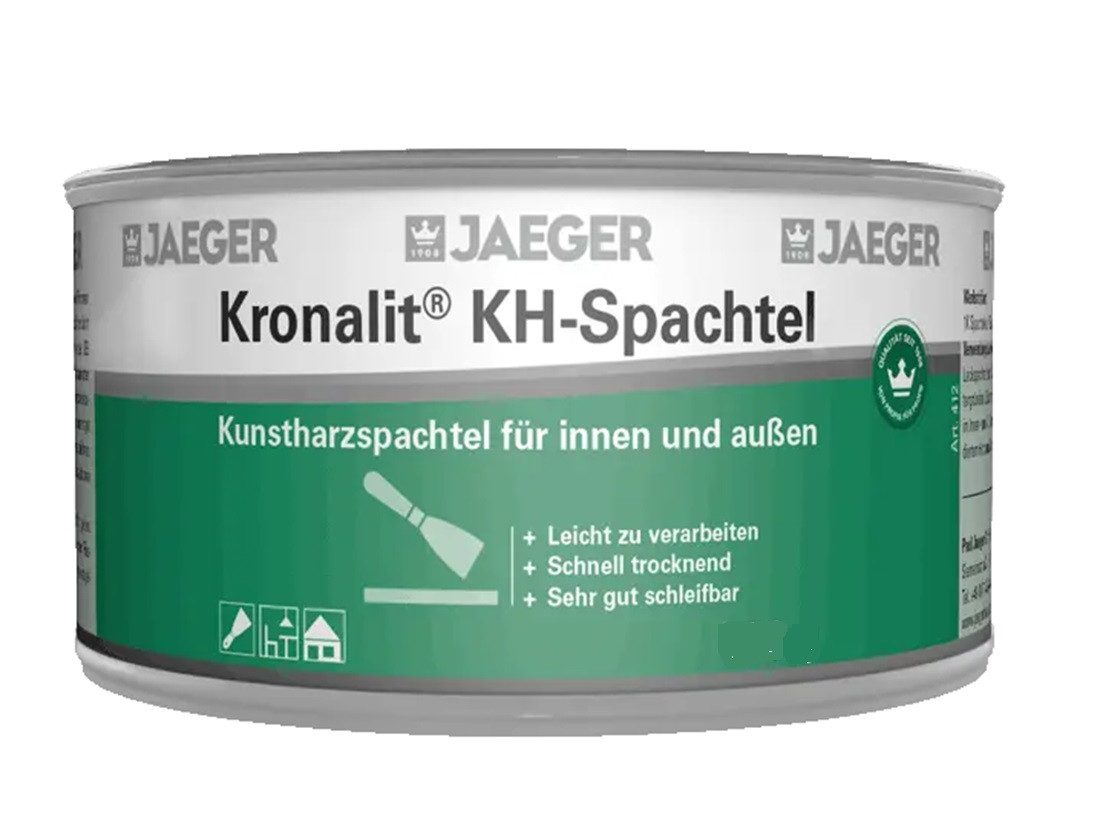 Jaegerlacke Применить шпатель Kronalit Kunstharzspachtel 412 Lackspachtel weiß, Kunstharzspachtel für Holz und Metall, schnell trocknend