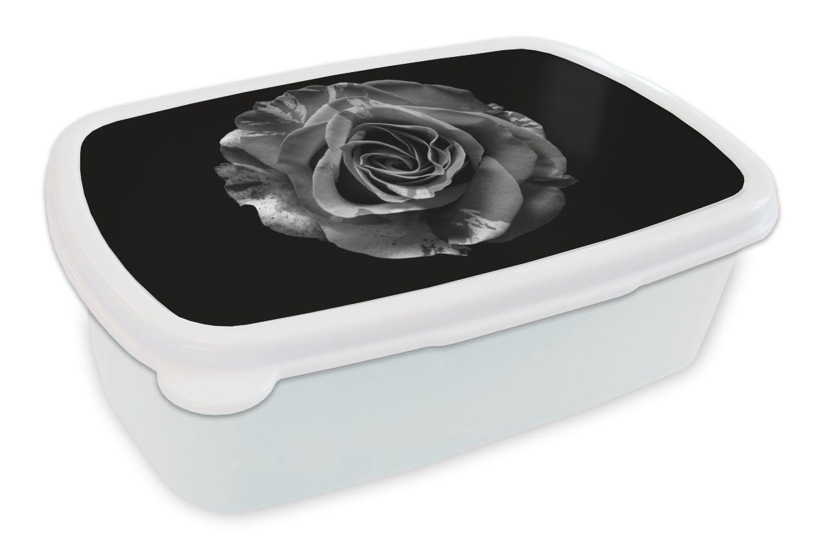 MuchoWow Lunchbox Blumen - Rose - Schwarz - Weiß - Botanisch, Kunststoff, (2-tlg), Brotbox für Kinder und Erwachsene, Brotdose, für Jungs und Mädchen