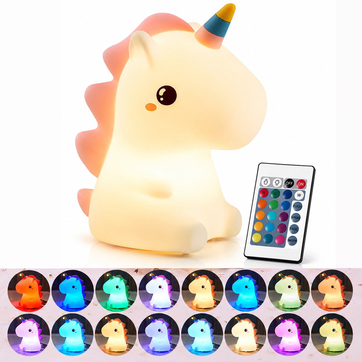 Futicare LED Nachtlicht Tier Nachtlicht, Nachtlicht süße Tiere Silikon, 16 Farben & 5 Helligkeiten, USB Wiederaufladbar, Baby Tischlampe für Kinderzimmer Babyzimmer Deko