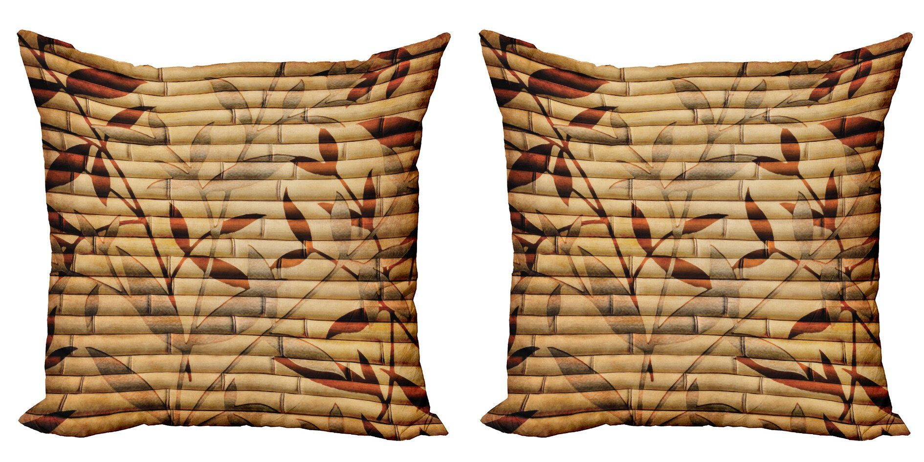 Kissenbezüge Modern Accent Doppelseitiger Digitaldruck, Abakuhaus (2 Stück), Beige Bambus-Blätter Bohemian
