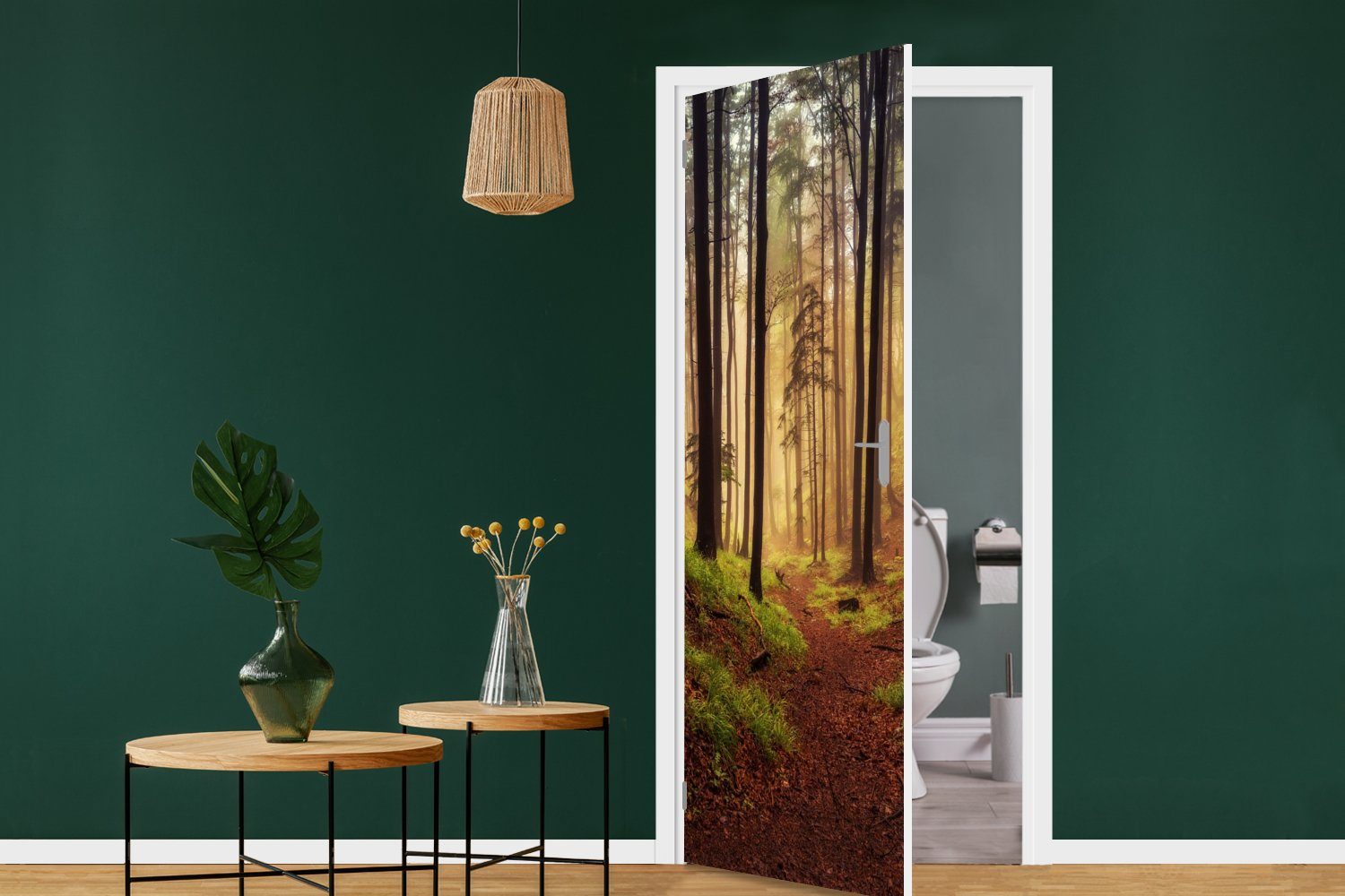 Tür, Fototapete für 75x205 cm - bedruckt, Türaufkleber, Matt, St), Türtapete - Bäume Wald, (1 MuchoWow Natur