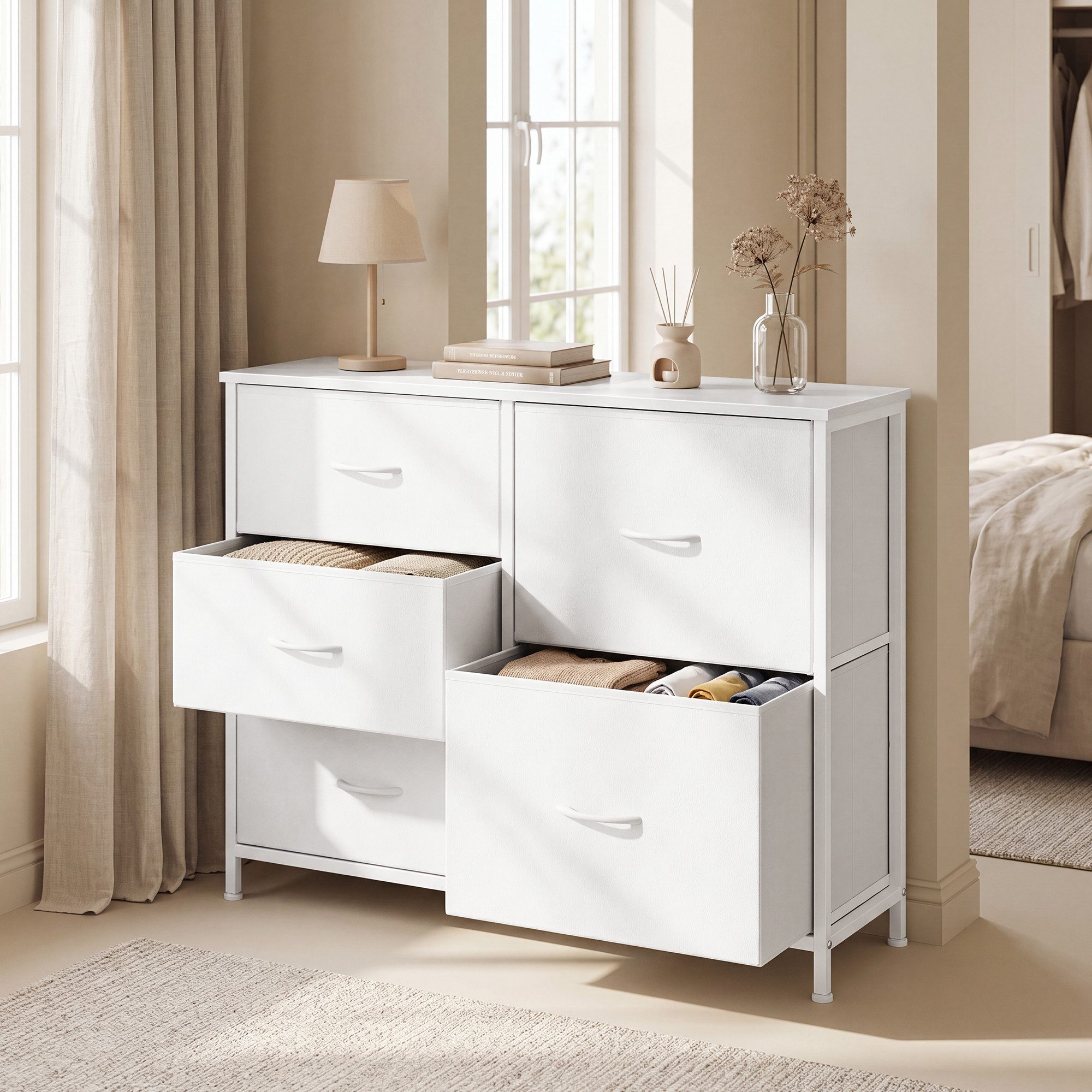 SONGMICS Kommode mit Stoffschubladen, für Schlafzimmer, Wohnzimmer, Flur, Aufbewahrungsschrank mit 5 Schubladen, 98,7 x 30 x 74,7 cm