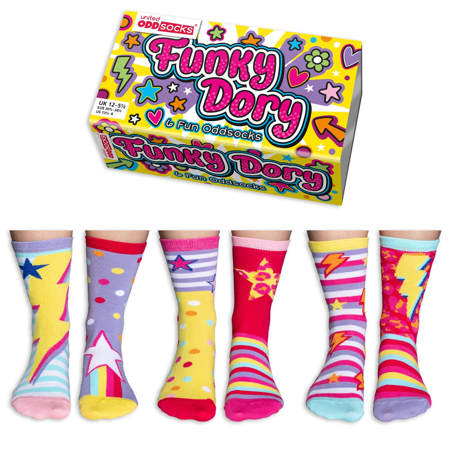 United Oddsocks Freizeitsocken Funky Dory Crazy Oddsocks Socken in 30,5-38,5 im 6er Set