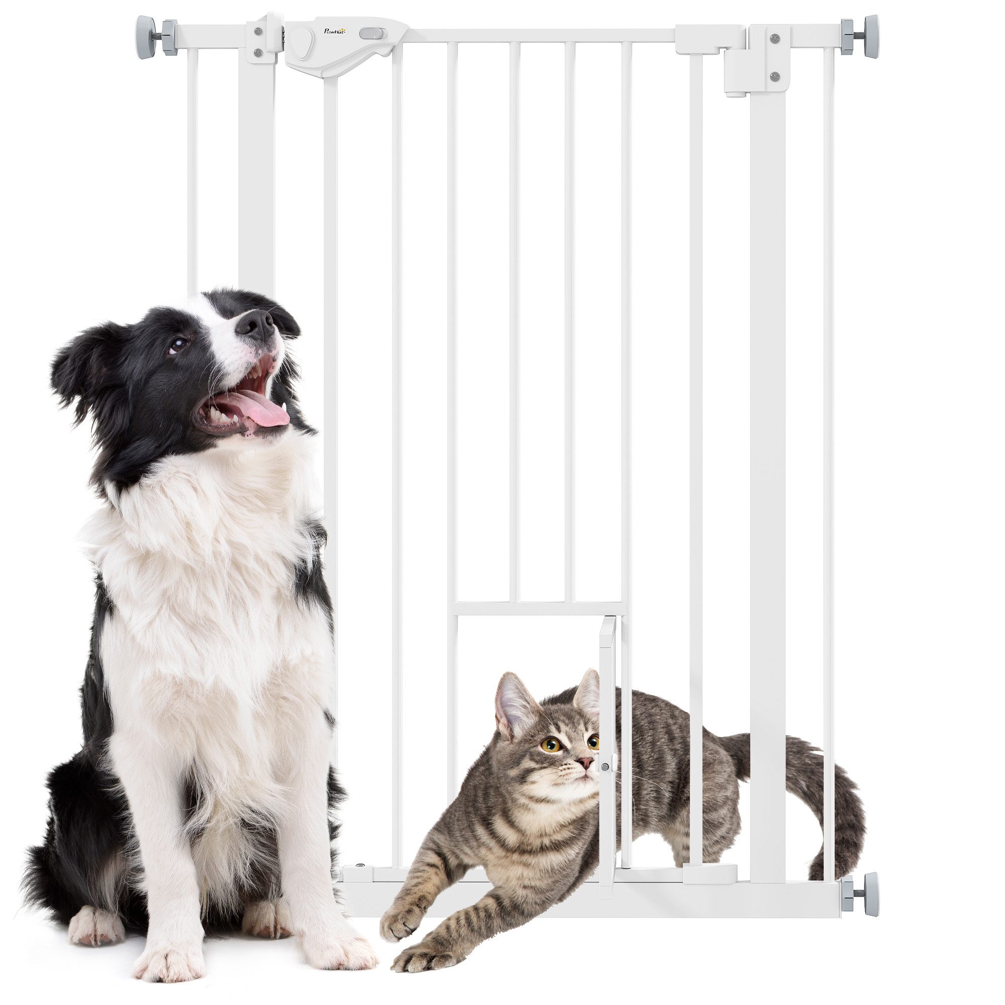 PawHut Hundegitter Türschutzgitter ohne Bohren (Hunde Treppenschutzgitter, 1 St., Schutzgitter für Haustier), Weiß 74-80 x 5 x 91,4 cm