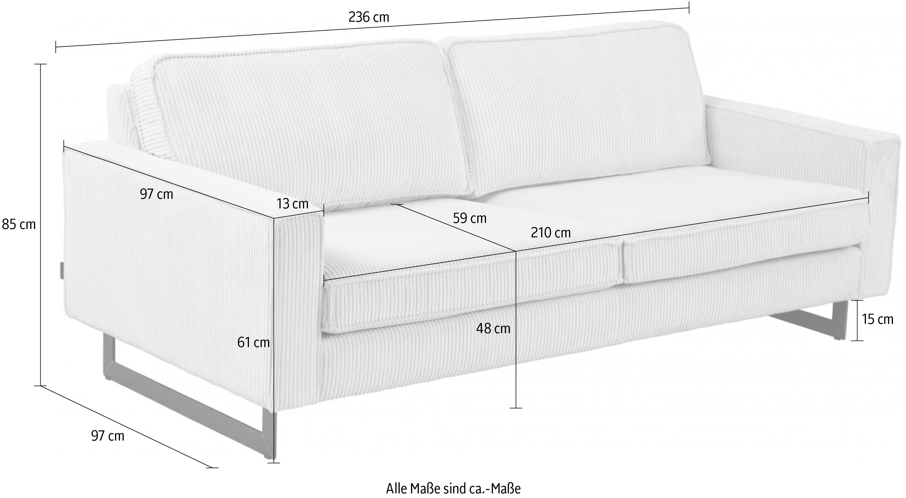 Places of Style 3-Sitzer mit mit Pinto, Keder Cord auch Metallfüßen, Bezug Maxi-Ausführung, und