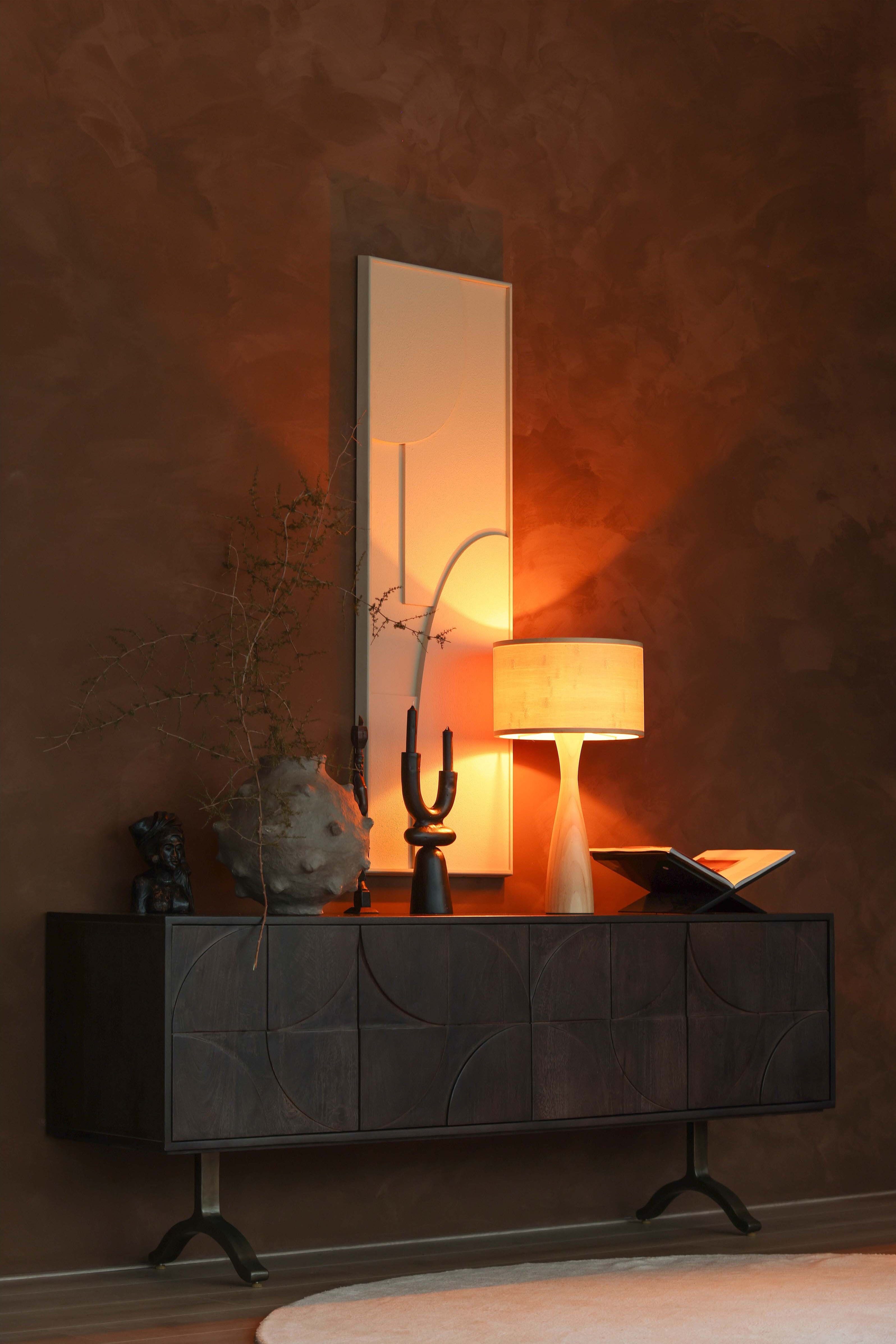 WOOOD Sideboard Draw mit Massivmangoholz und 3D-Türmuster B 180 x T 40 x H 70 cm, 2 Kabelöffnungen, Tragkraft Deckplatte 35 kg, einfach zu montieren