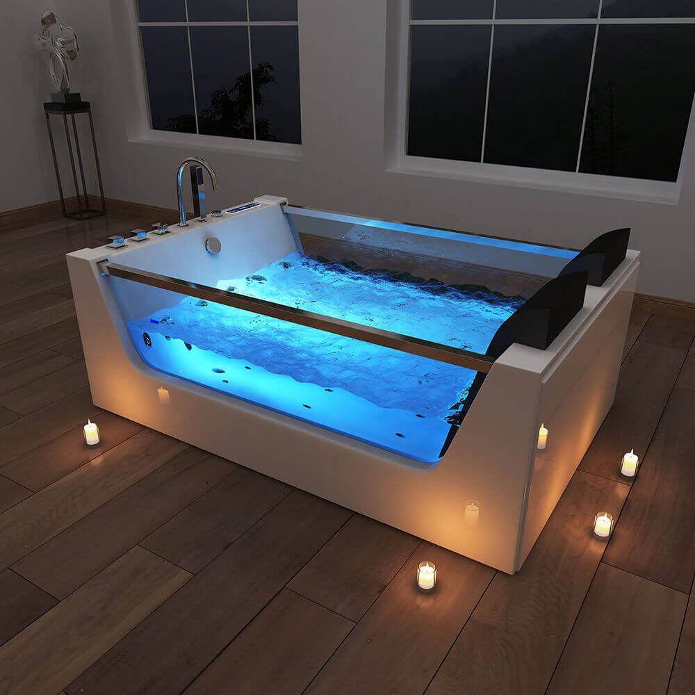 HOME DELUXE Whirlpool-Badewanne ATLANTIC - XL, (inkl. Armaturen, Wanneneinlass, Duschkopf und Mischknäufe), inkl. LED-Beleuchtung, Indoor Whirlpool mit Glasfron – Bild 3 von 5