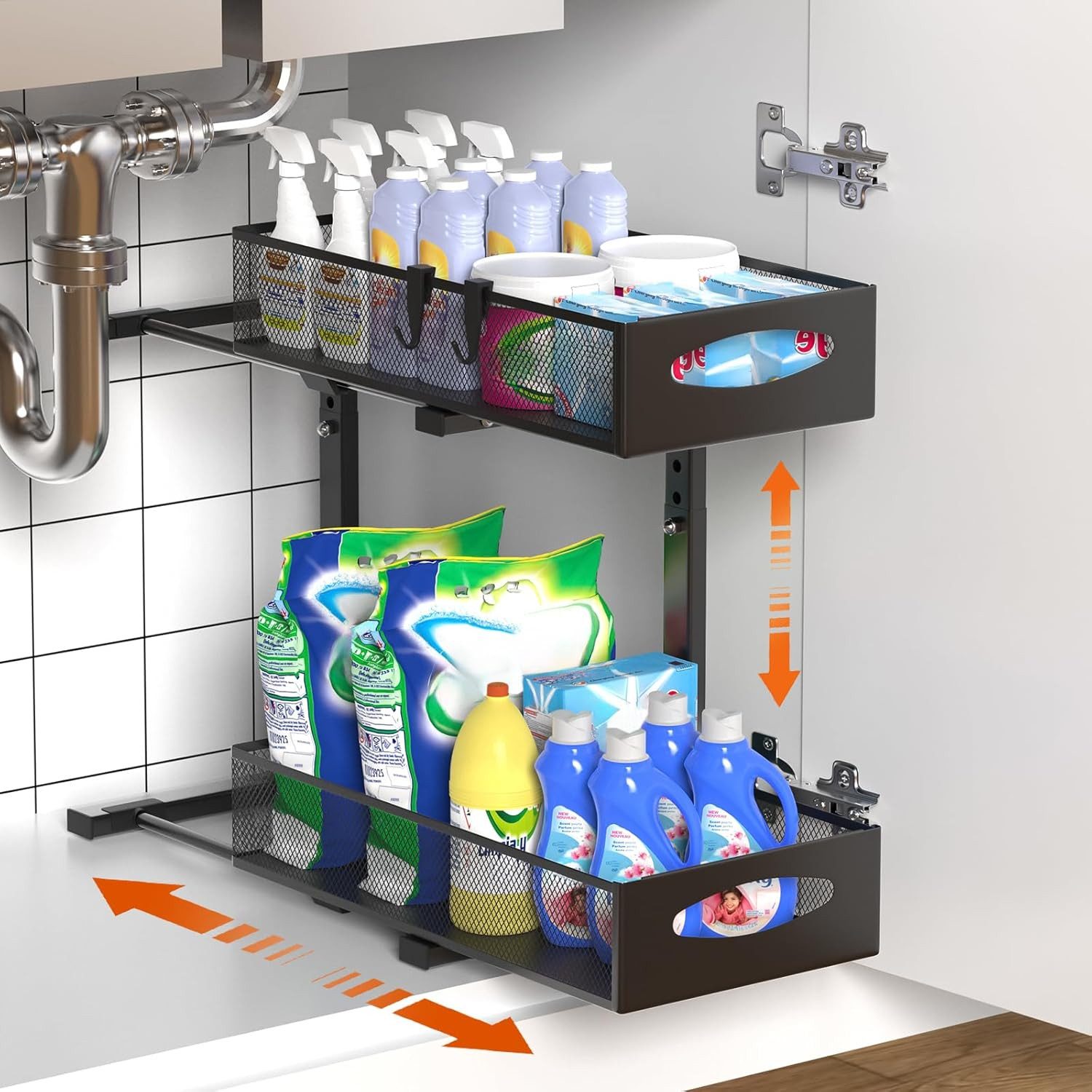 BlingBin Küchenorganizer-Set Spülschrank Organizer Ausziehbar,2 Etagen Unter Waschbecken Regal, (1 Stück, 1-tlg., 21,5 × 40 × 42 cm), verstellbare Höhe, für Küche, Badezimmer, Putzmittel, Waschmittel