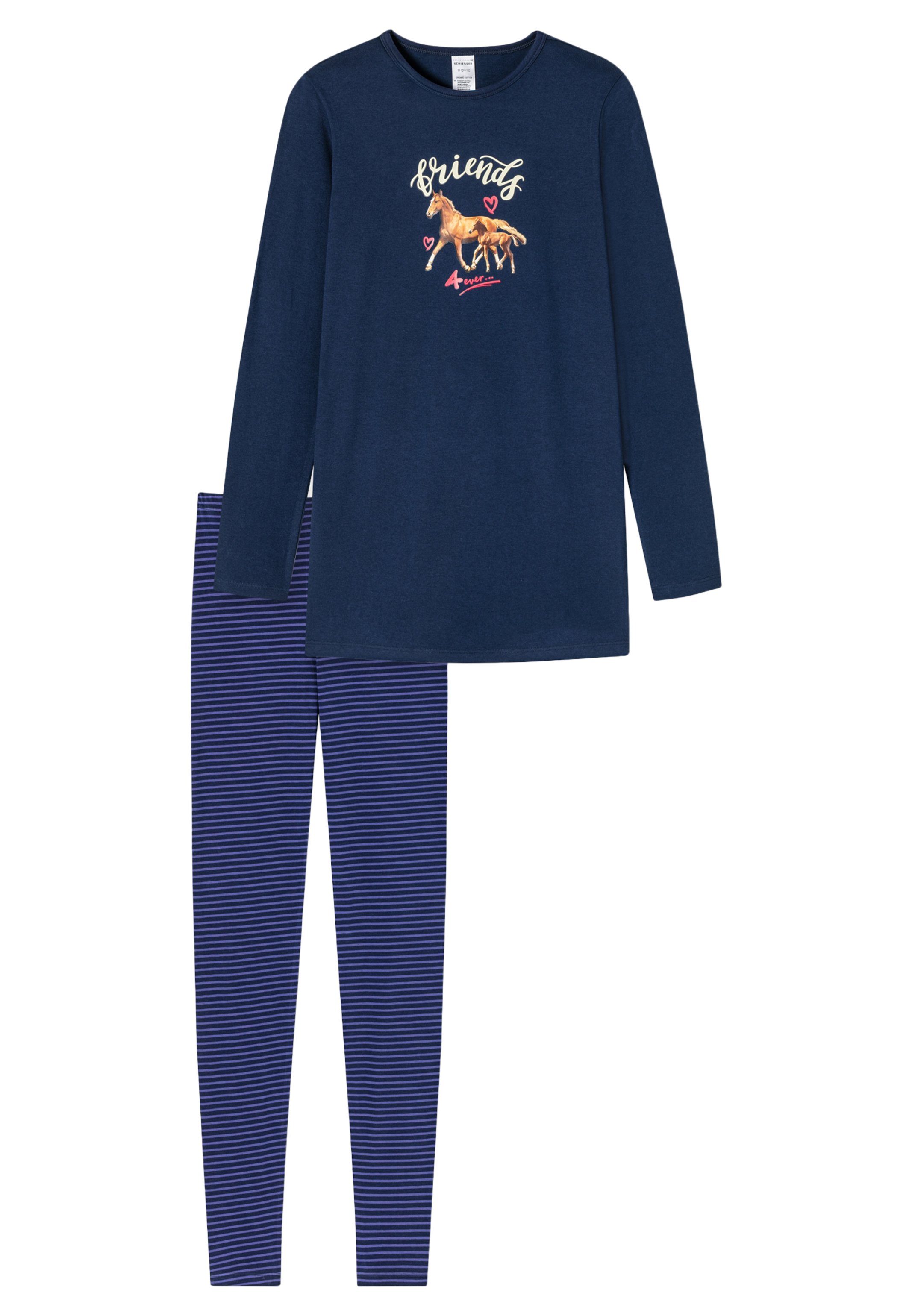 Schiesser Pyjama Horse World Organic Cotton (Set, 2 tlg) Schlafanzug - Baumwolle - Bequeme, enganliegende Schlaf-Leggings