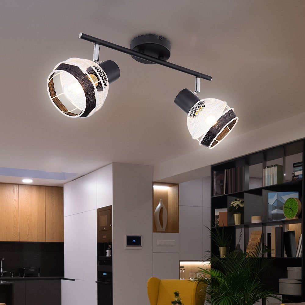 etc-shop LED Deckenspot, Leuchtmittel nicht inklusive, Decken Spot Lampe beweglich Strahler Hanfseil Metall Gitter Schwarz