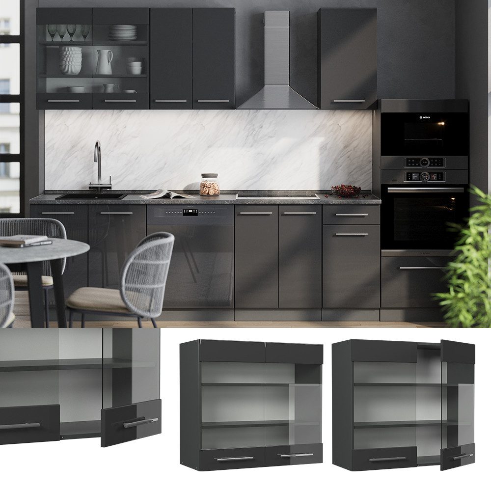 Vicco Glashängeschrank Fame-Line, Anthrazit Hochglanz/Anthrazit, 80 cm günstig online kaufen