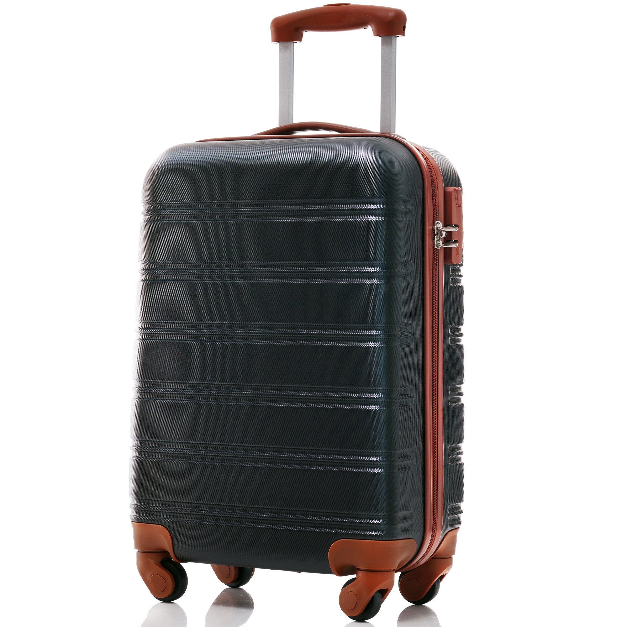 Sweiko Hartschalen-Trolley, 4 Rollen, Koffer 360°-Schwenkrollen 51*32*75cm Zahlenschloss, und Schwarz+Braun mit