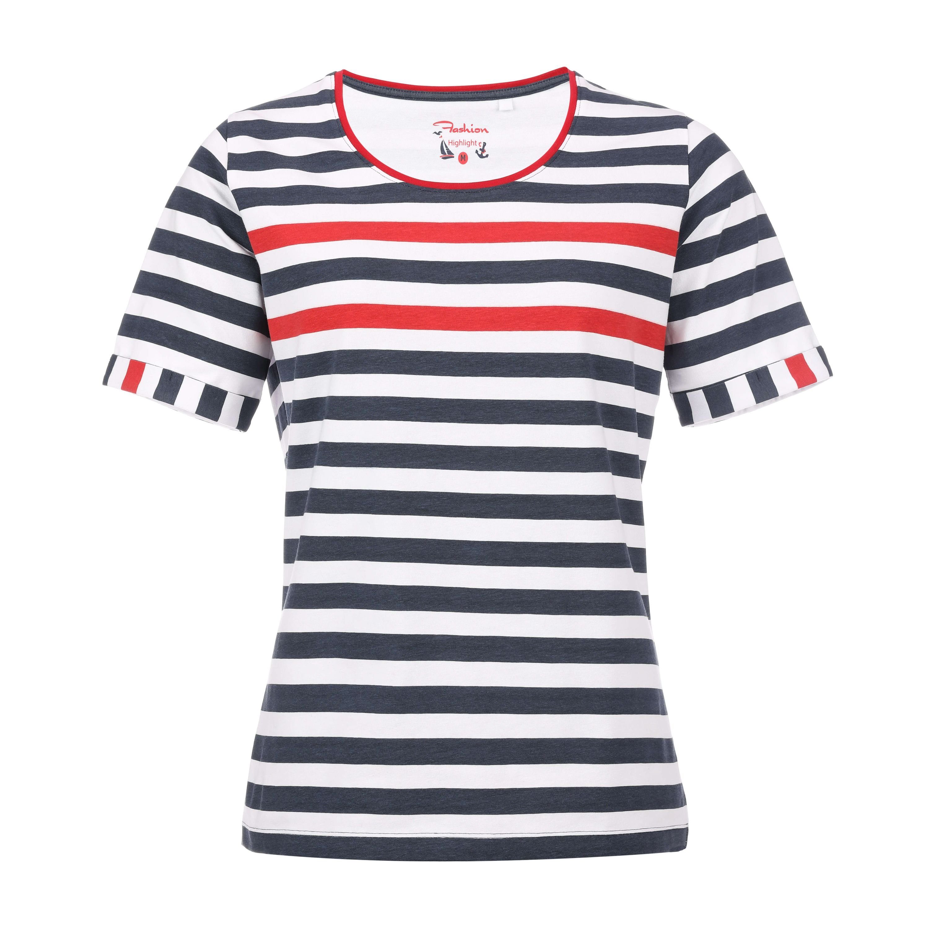 modAS Kurzarmshirt Damen T-Shirt Blockstreifen Maritim günstig online kaufen