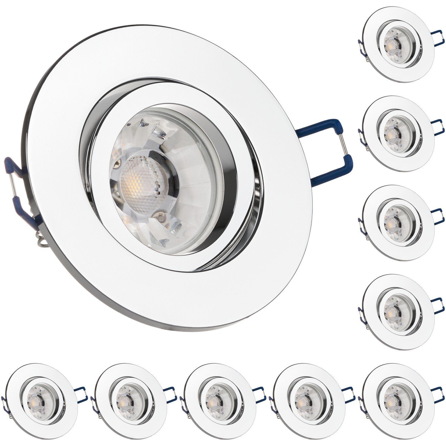 LEDANDO LED Einbaustrahler 10er Einbaustrahler Set für die Spanndecke Chrom mit LED GU10 Markenst