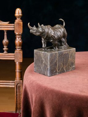 Aubaho Skulptur Bronzeskulptur Nashorn Rhinozeros 3kg Bronze Figur Statue im Antik-Sti