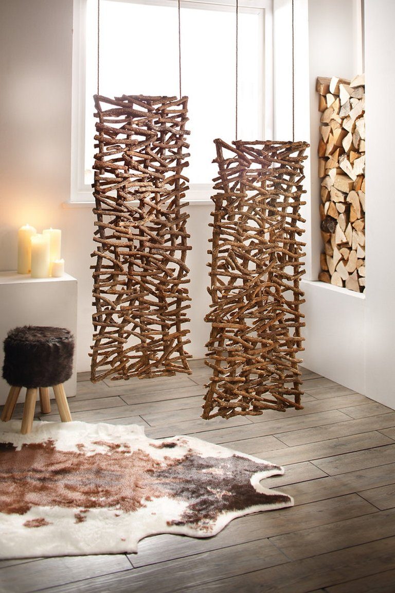 Dekoleidenschaft Dekoobjekt "Rustikal" aus Rattan & Holz, 40x108 cm, Raumteiler, Paravent, (1 St), Hängedeko, Wandschmuck - Jedes Stück ein Unikat