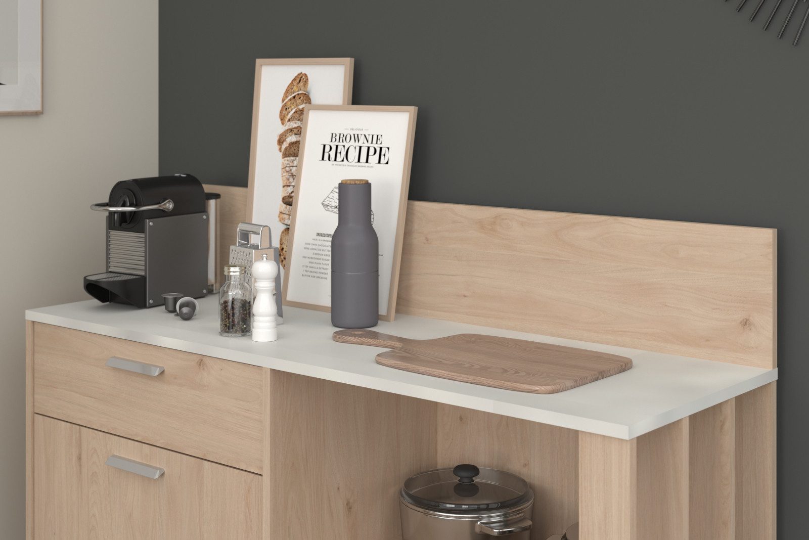 Parisot Anrichte Diner (Schrank in Eiche mit Beton grau, 120 x 100 cm), mit viel Stauraum