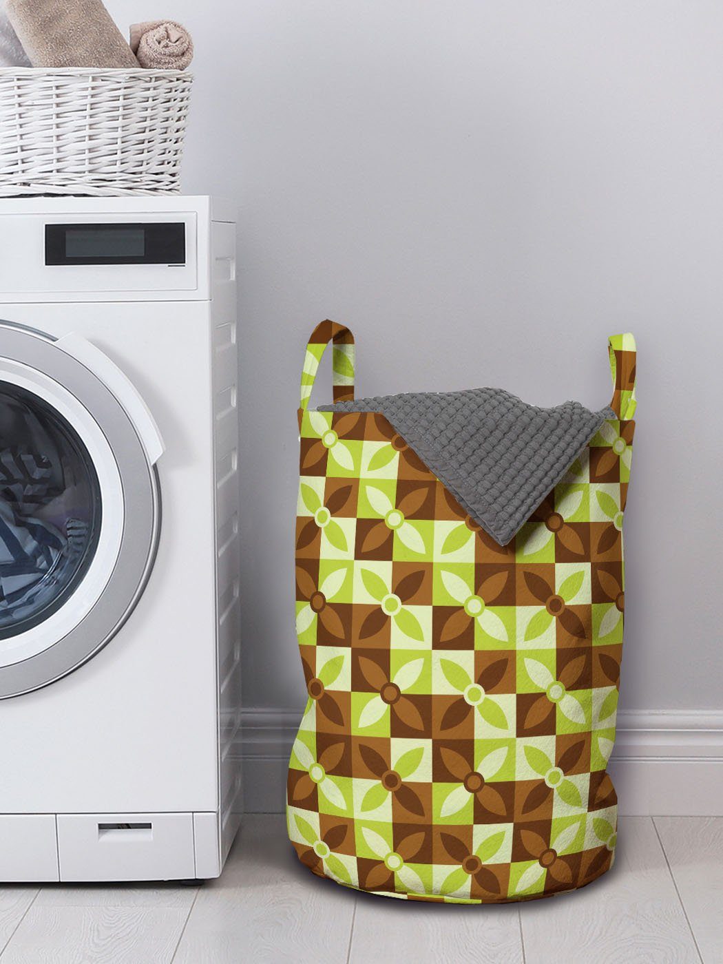 Blossoms Wäschekorb Wäschesäckchen Geometric Waschsalons, Griffen Retro für Abakuhaus mit Bicolor Kordelzugverschluss