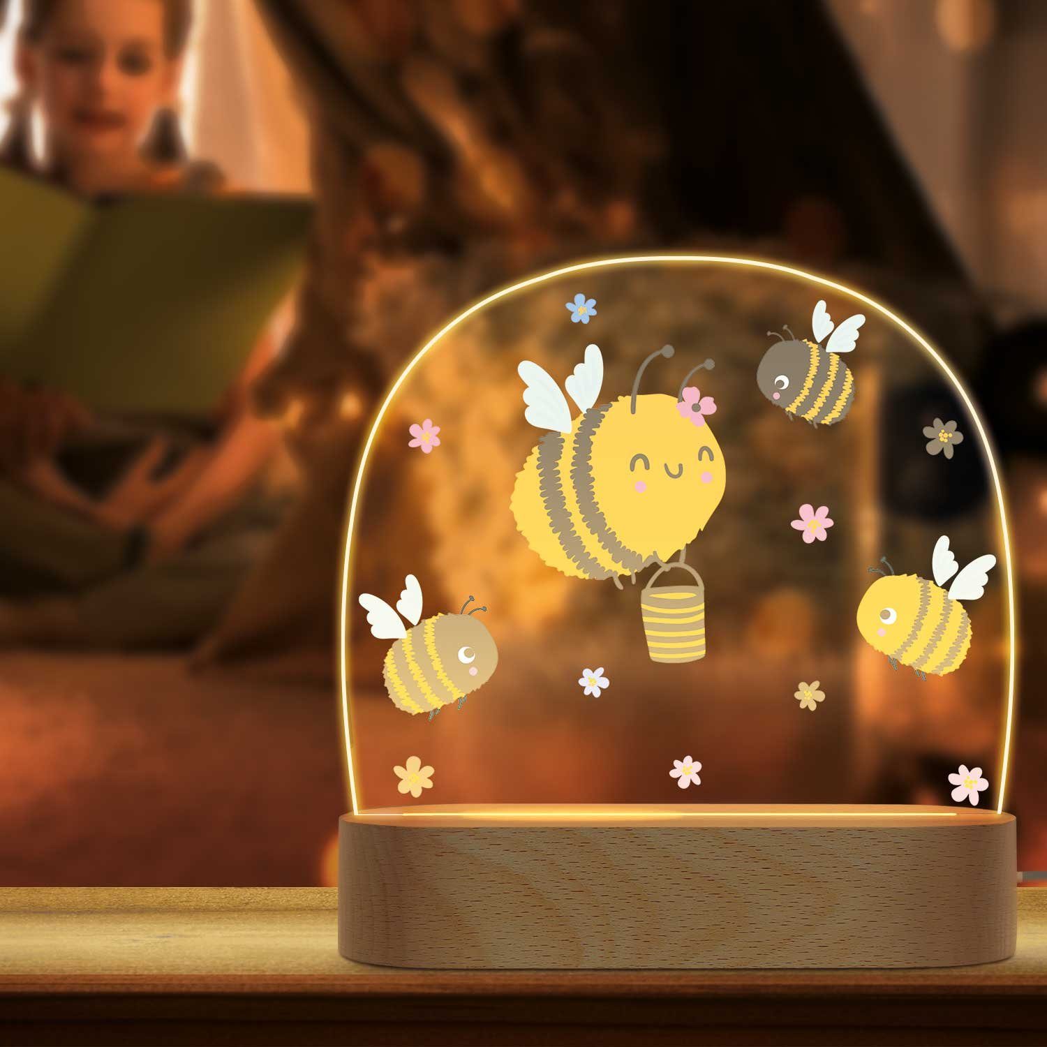 GRAVURZEILE LED Nachtlicht für Kinder, Beruhigend und Energiesparend - Bienen Design, LED, 3 Lichtmodi: Warm- Kalt- und Mischweiß, Geschenk für Kinder & Baby