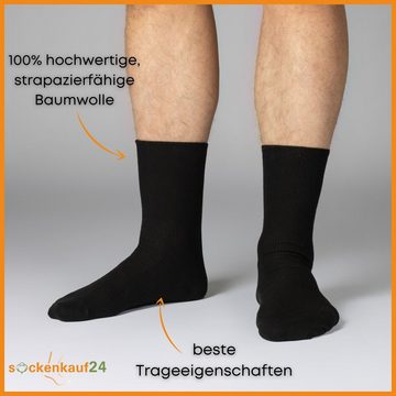 sockenkauf24 Diabetikersocken 12 Paar Damen & Herren Socken ohne Gummibund (Schwarz, 39-42) 100% Baumwolle 11000
