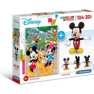 Clementoni® Puzzle »Puzzle 104 Teile + 3D Modell - Disney Mickey Mouse«, Puzzleteile