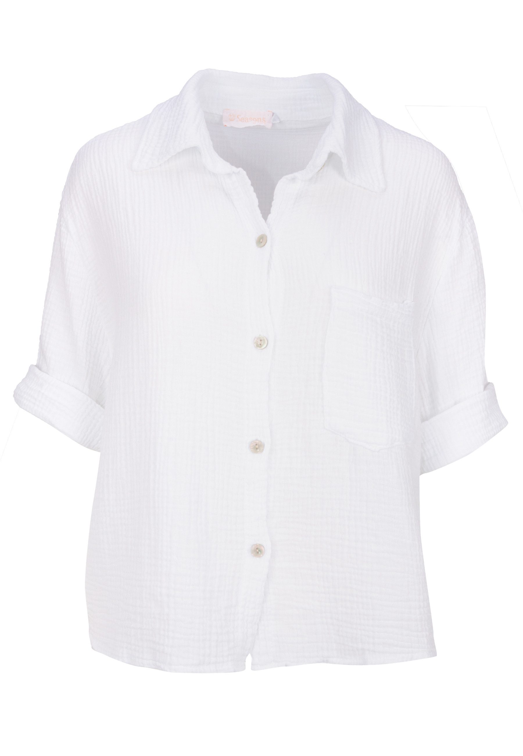 Seasons of April Hemdbluse CELINA MUSSELIN Kurze Damen Musselin Bluse mit T günstig online kaufen