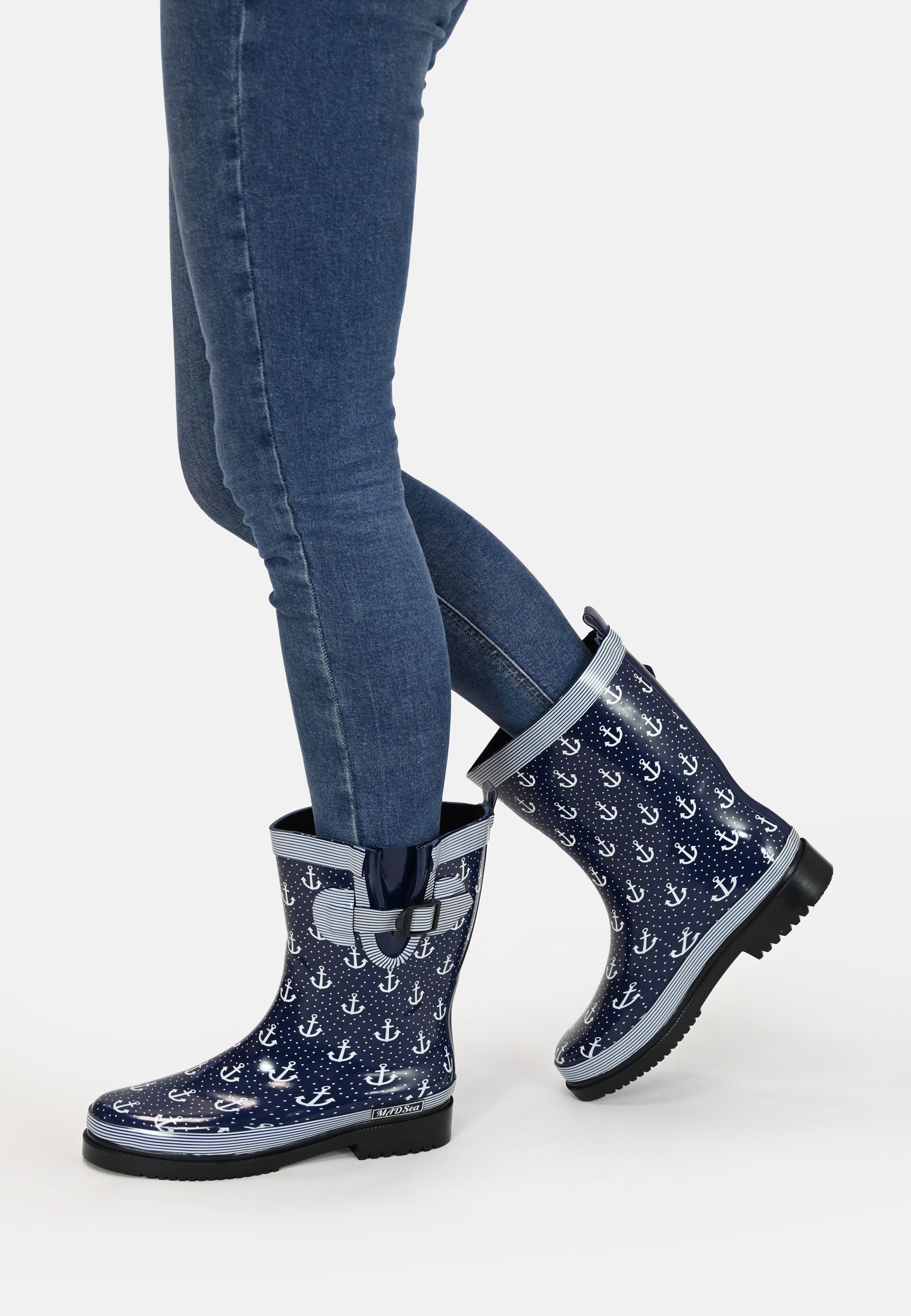 MADSea Anchor Gummistiefel mit dekorativer Schnalle und Dehnfalte