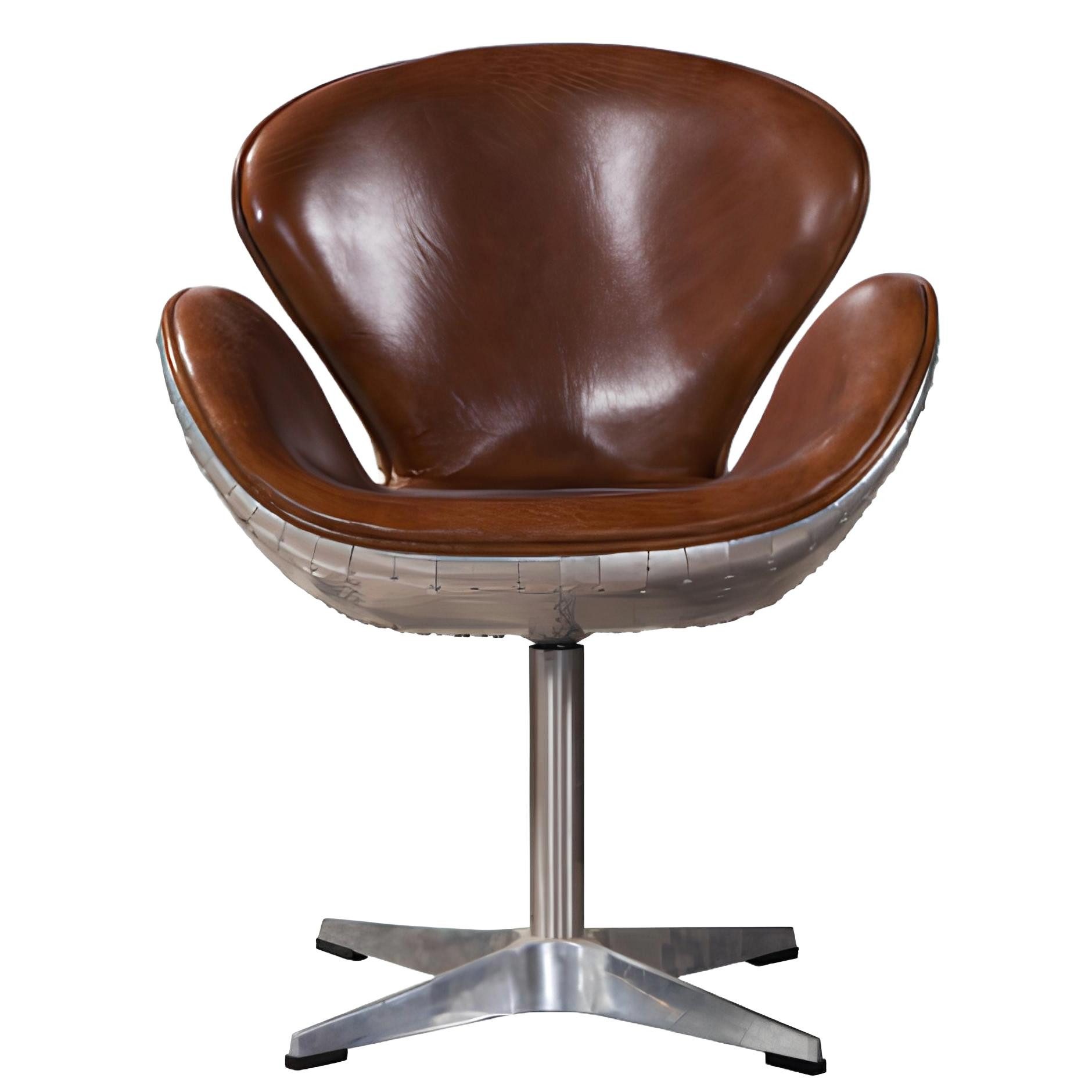 Xlmoebel Bürostuhl Vintage Lederclubsessel in Silber mit Aluminiumrahmen (1 St), Hergestellt in Europa