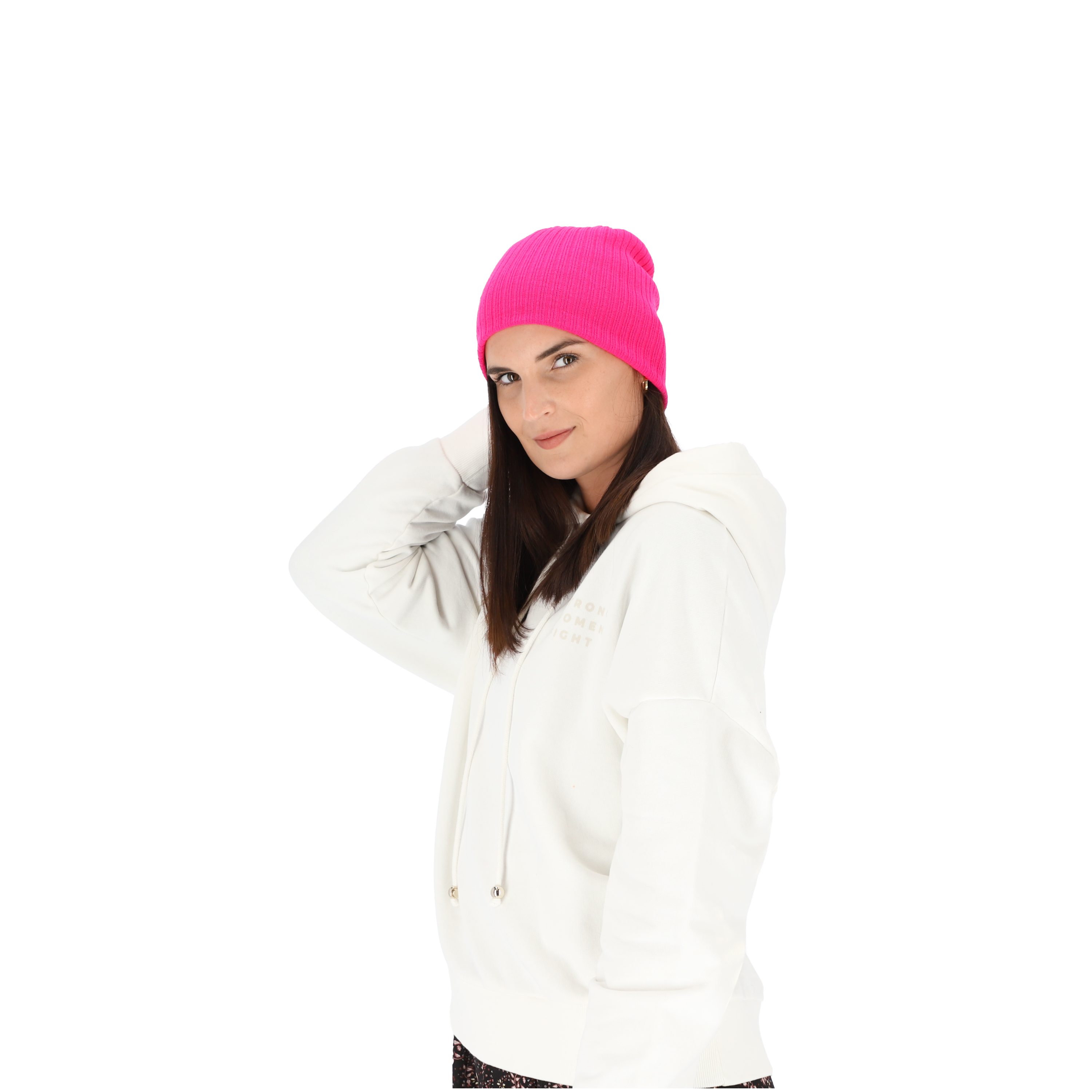 halsüberkopf Accessoires Strickmütze Beanie mit Rippe individuell tragbar! pink