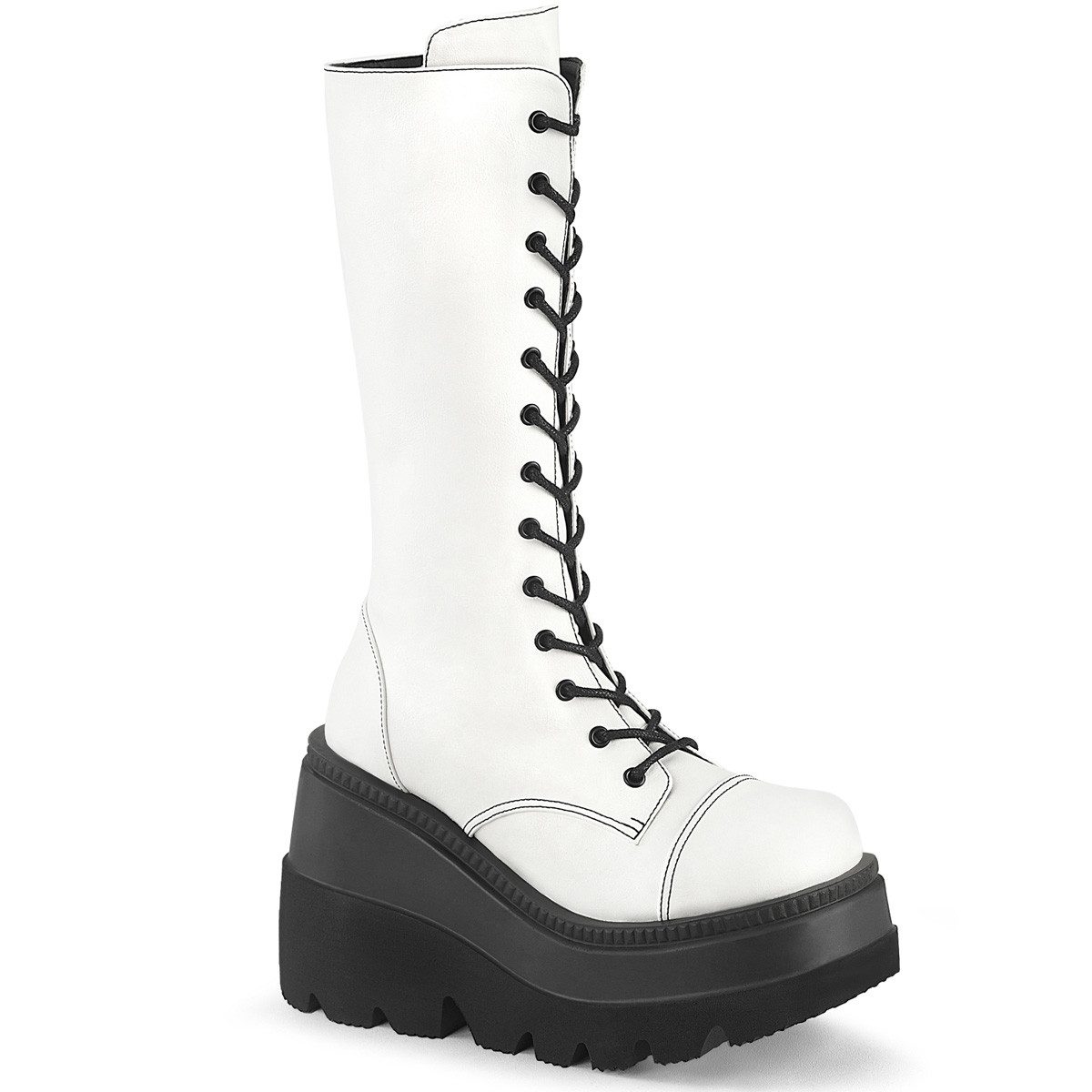 Sale SHAKER-72 DemoniaCult Damen Keilplateau Schnürstiefel weiß Ledero High-Heel-Stiefel