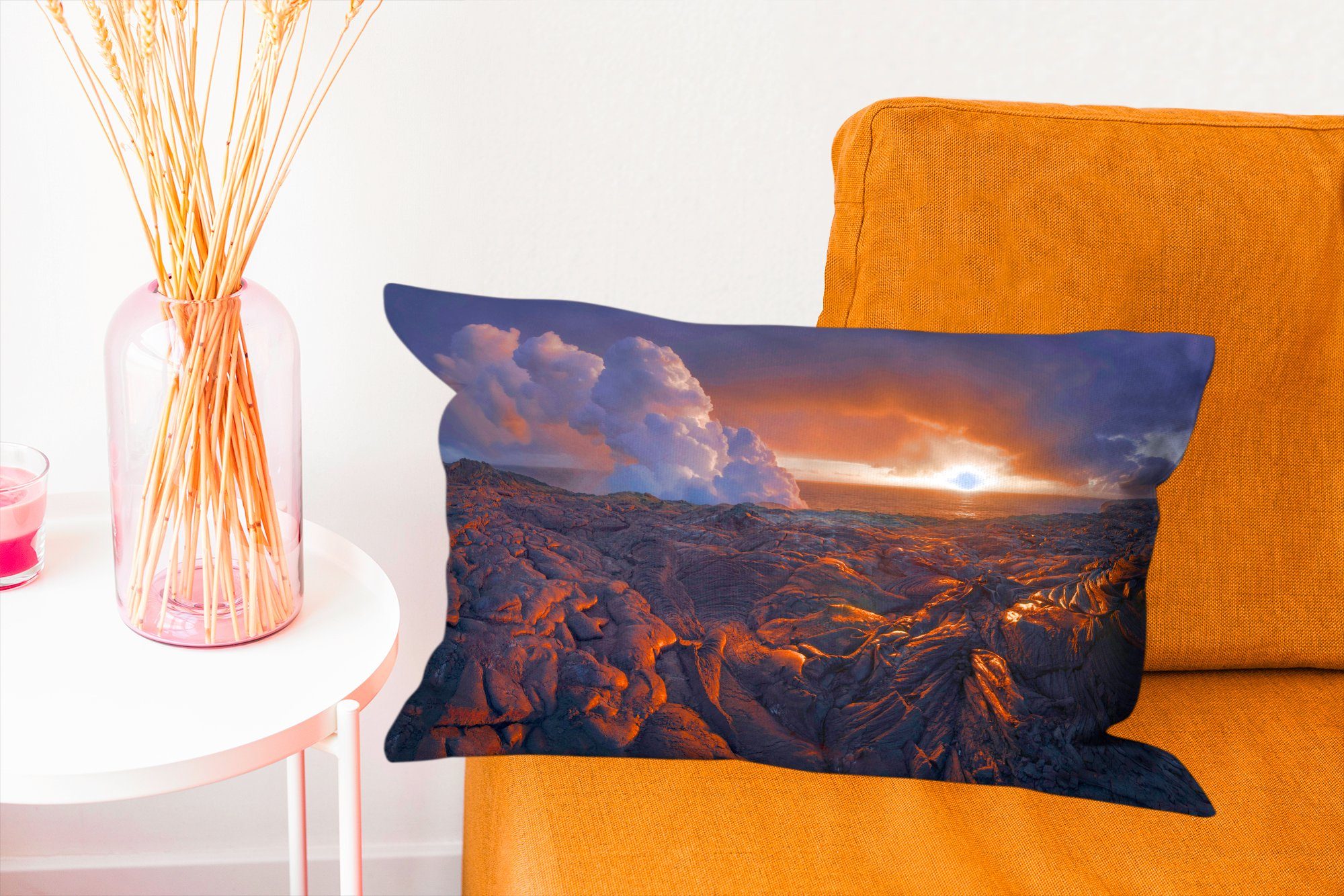 MuchoWow Zierkissen, den Schlafzimmer auf Dekokissen mit Sonnenaufgang Dekokissen Dekoration, Hawaii, Lavafeldern Wohzimmer in Füllung,