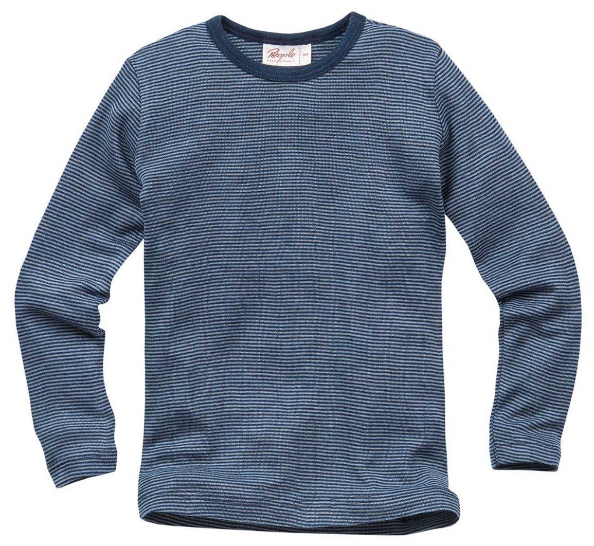 Wear -Wolle-Seide Organic Shirt- gestreift Langarm Unterhemd People blau