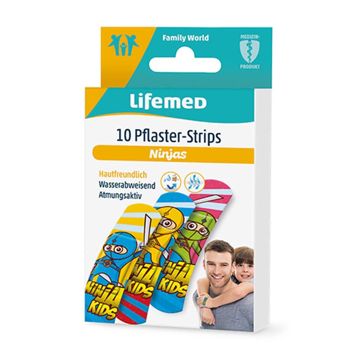 LifeMed Wundpflaster Ninjas Pflaster-Strips Kinder Wundversorgung 10 Stück bunt (Set, 10 St., Kinderpflaster), pflasterverband Kinderpflaster Kunterbunt