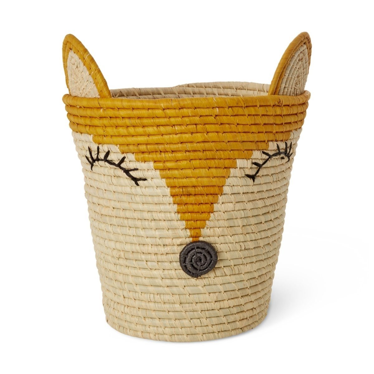 RICE A/S Aufbewahrungskorb Tiermotiv Kinderzimmer, Raffia, handgefertigt Ø 20 cm, Höhe 30 cm