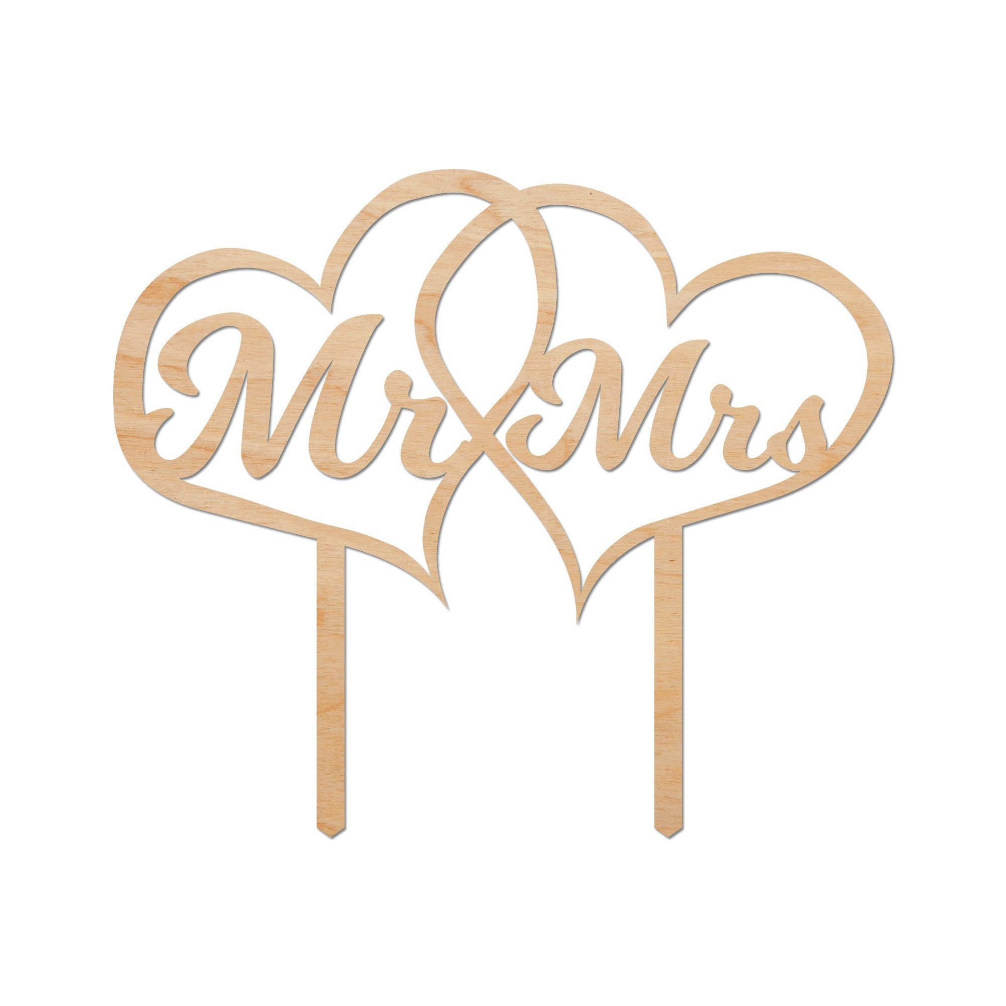 GRAVURZEILE Dekoobjekt Cake Topper - Mr & Mrs in Herzen - Tortenstecker -, Geschenk für Hochzeit & Valentinstag