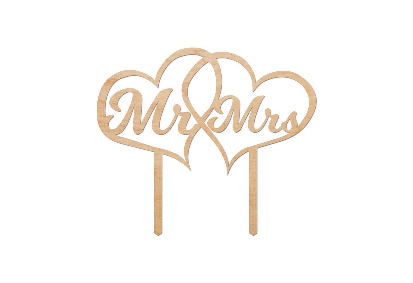 GRAVURZEILE Dekoobjekt Cake Topper - Mr & Mrs in Herzen - Tortenstecker -, Geschenk für Hochzeit & Valentinstag