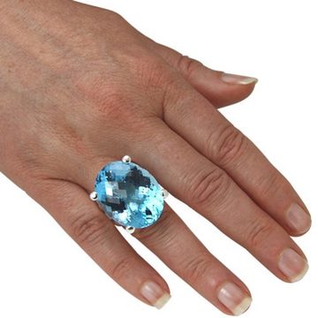 SKIELKA DESIGNSCHMUCK Silberring Silber Ring Topas Skyblue 29x23 mm (Sterling Silber 925) Schachbrett S (1-tlg), hochwertige Goldschmiedearbeit aus Deutschland