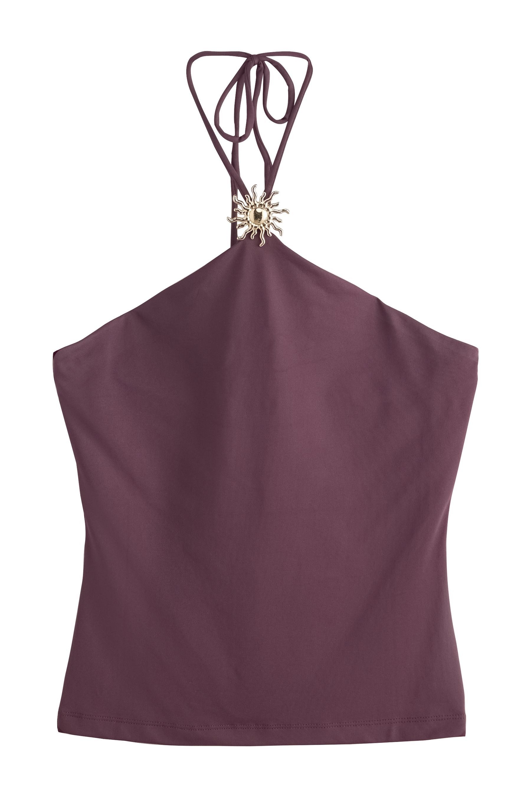 Kurzarmbluse Weiches, ärmelloses Neckholder-Top mit Beschlag