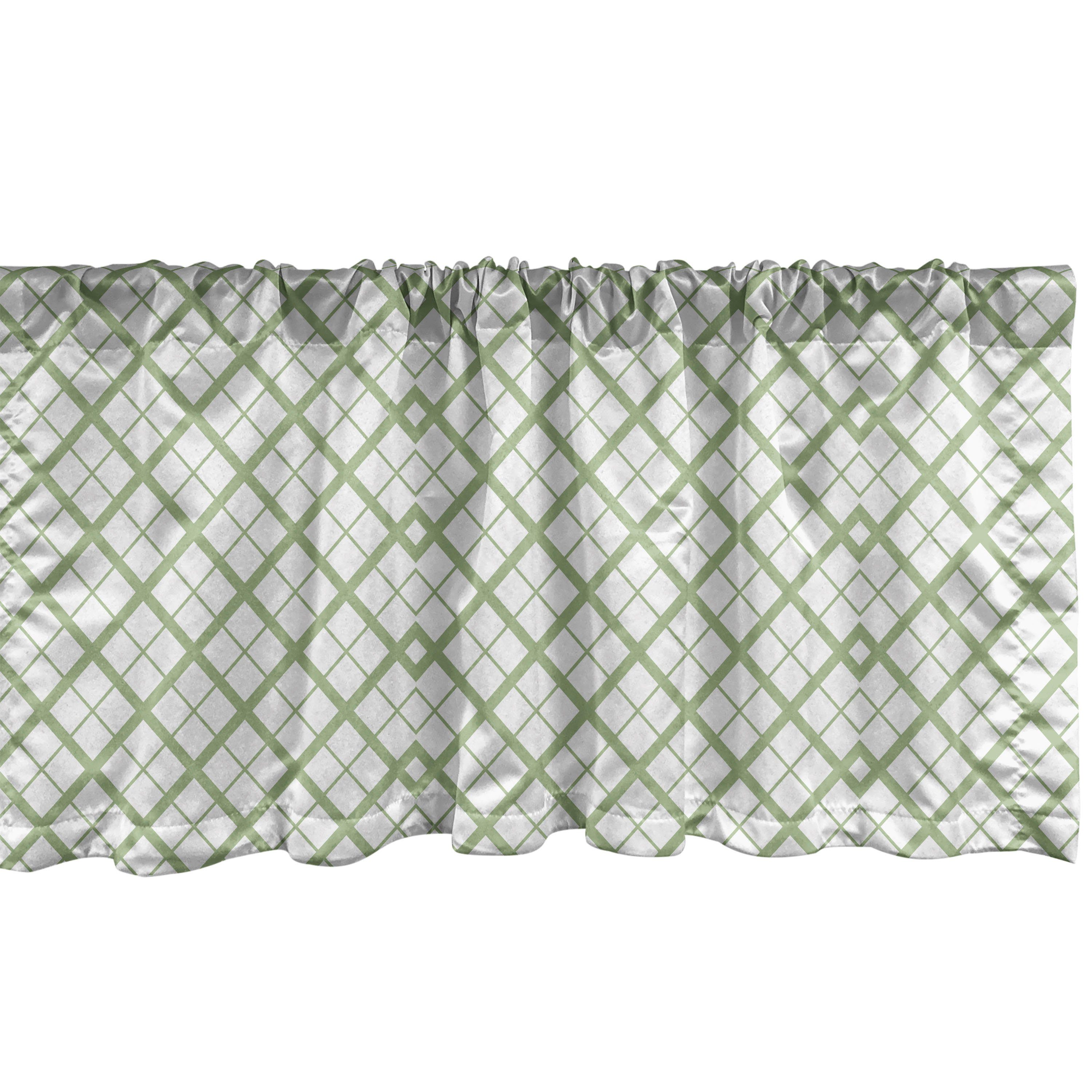 Scheibengardine Vorhang Volant für Küche Schlafzimmer Dekor mit Stangentasche, Abakuhaus, Microfaser, Grün Retro quadratische Formen Tile