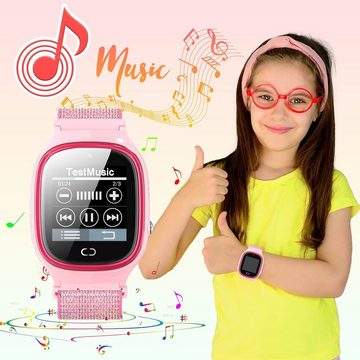 PTHTECHUS Kinderuhr Telefon Schrittzähler Touchscreen Smartwatch (Android iOS), mit Anrufe, 7 Spiele, Schulmodus, SOS-Funktion, Musik, Kamera, Wecker