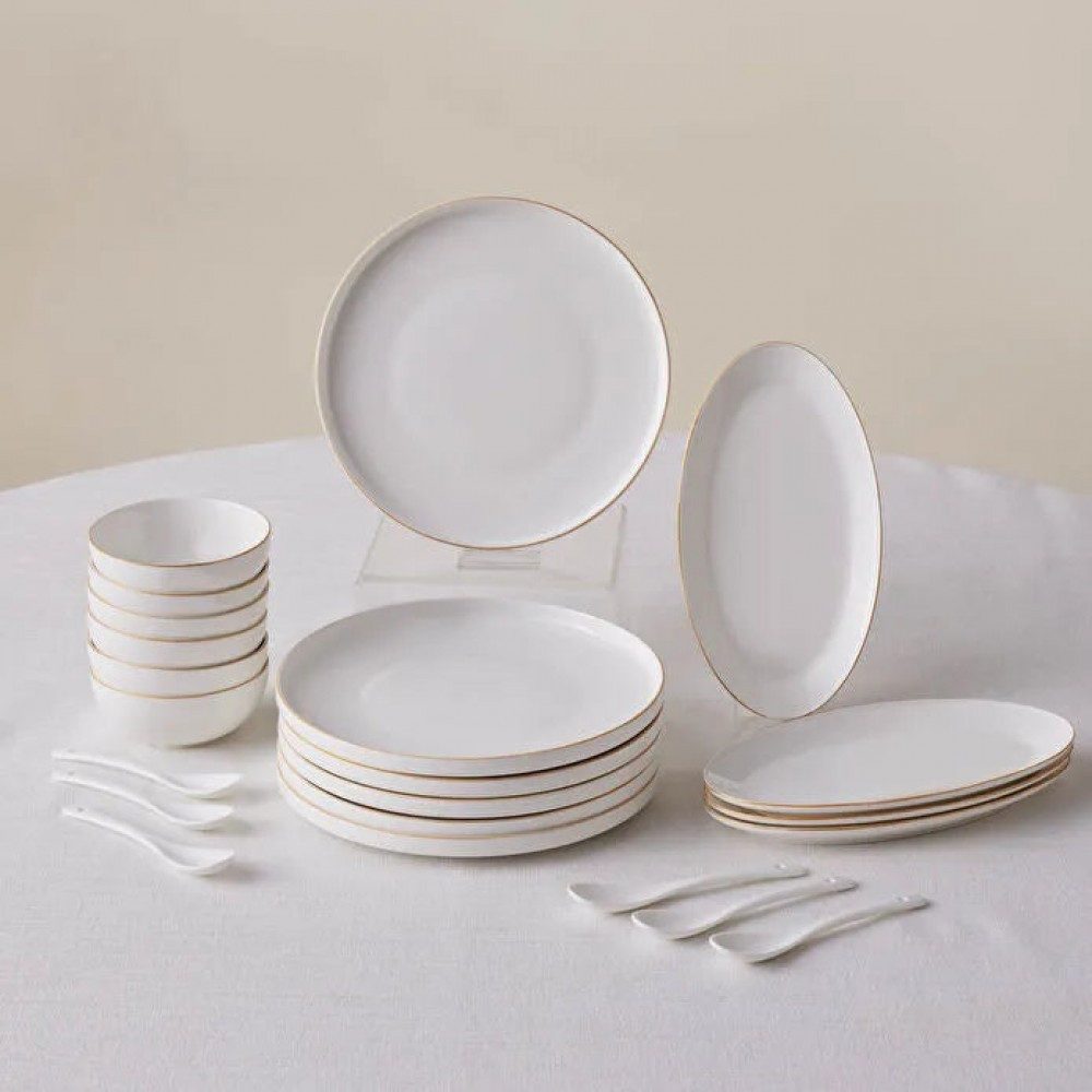 Karaca Frühstücksteller Forever Bone Fika Frühstücksset 22-tlg für 6 Personen, Gold