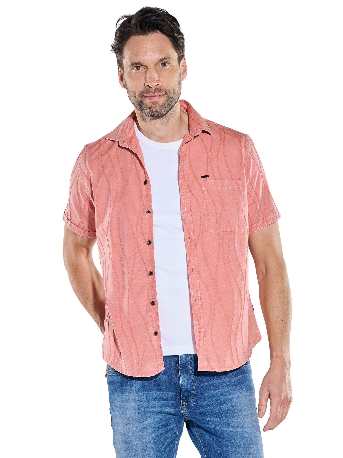 Engbers Kurzarmhemd Herren Overshirt mit Comfort-Stretch, Rosa