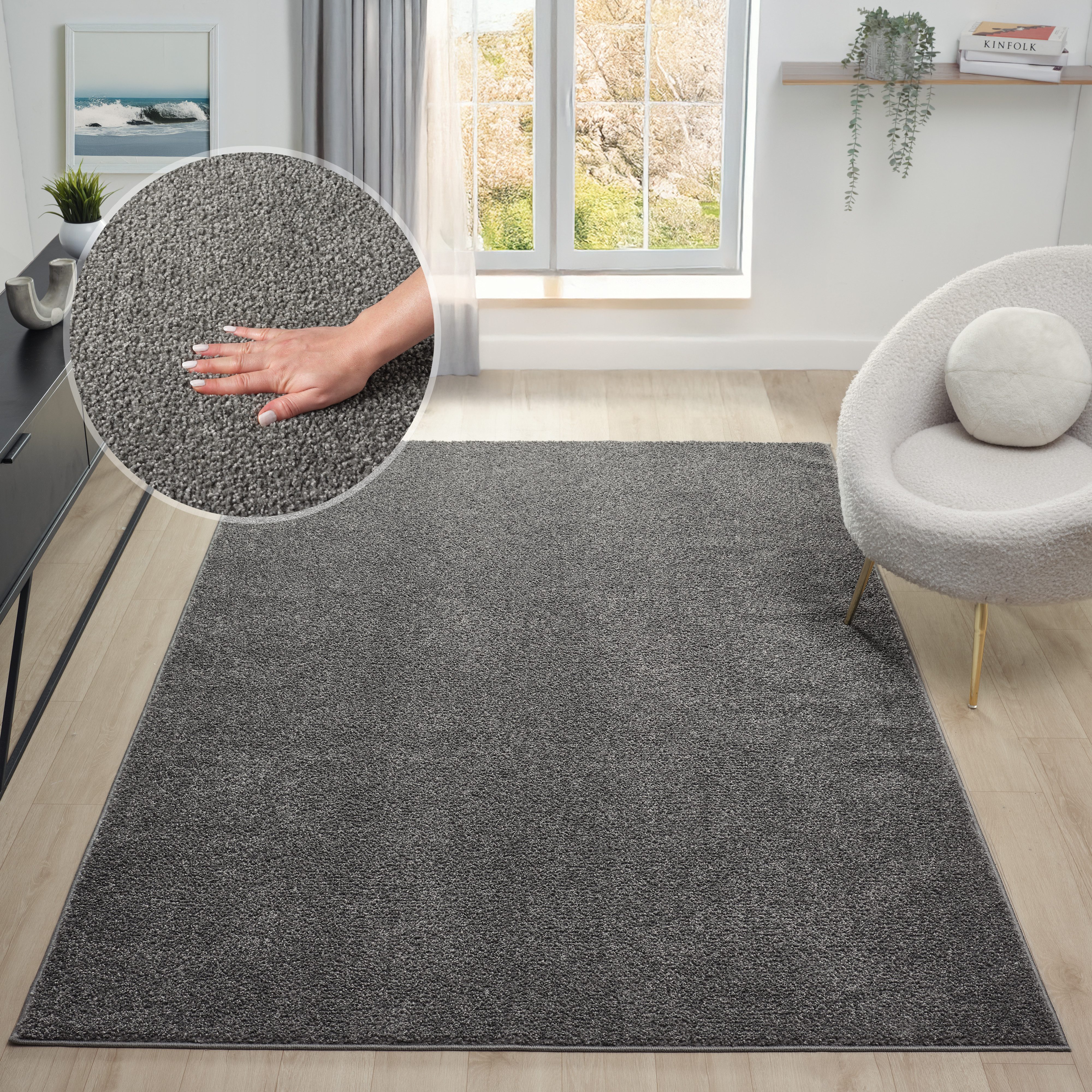 OTTO home Teppich Lisam, rechteckig, Höhe: 15 mm, meliert, uni, weich, Wohnzimmer, Schlafzimmer