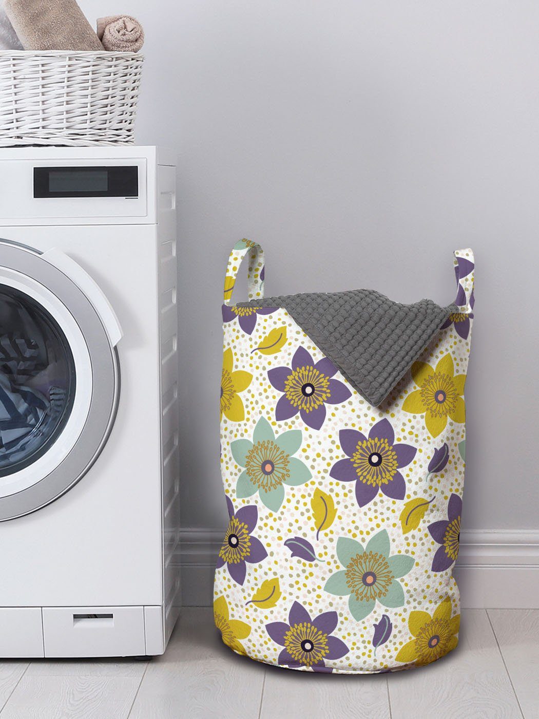 Kreative Dots Blumen Kordelzugverschluss für Abakuhaus und Waschsalons, mit Wäschekorb Blumen Griffen Wäschesäckchen